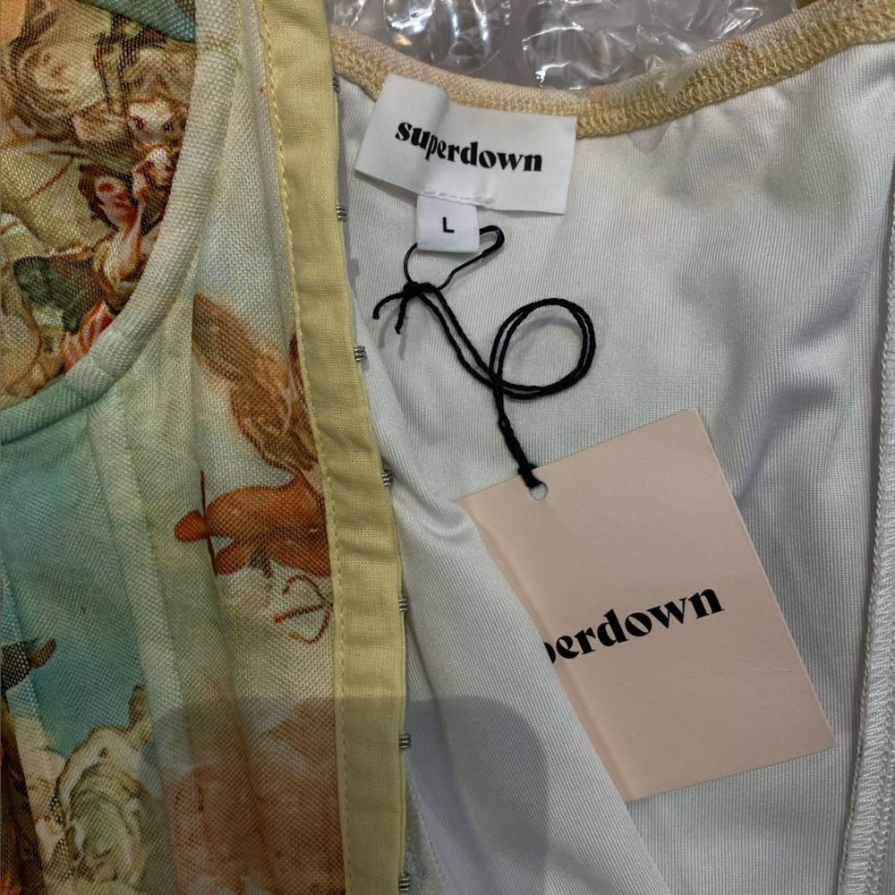 Superdown Ziva bustier top multicolor mesh Rococo hook front corset Revolve L - Picture 9 of 10